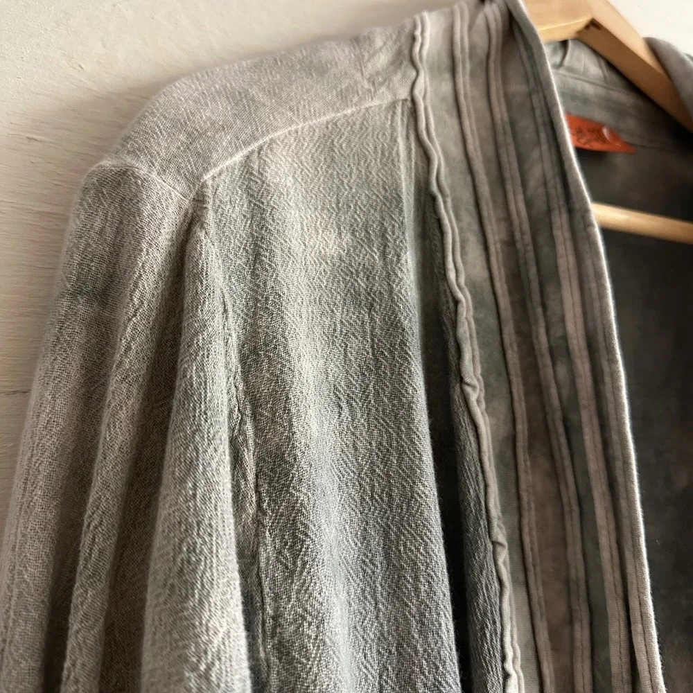 Oh My Gauze Grey Tie Dye Cotton Open Front Cardigan OS Boho Lagenlook Unisex - Picture 3 of 9